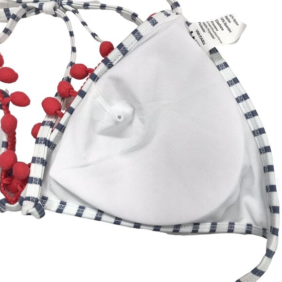 Coco Ship 10 High Waisted String Bikini Swimsuit Gray White Striped Pink Pom Pom - Picture 11 of 15